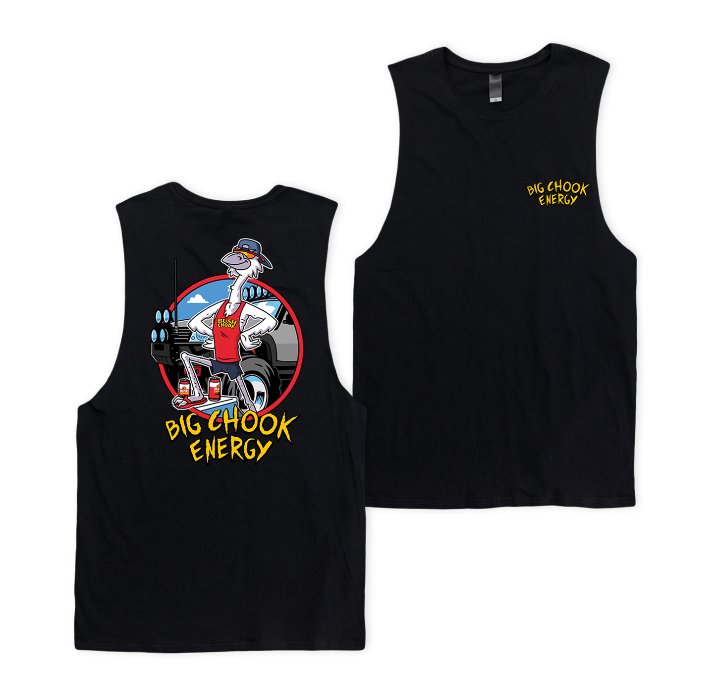 Big Chook Energy Muscle Tee Black Muscle Bush Chook