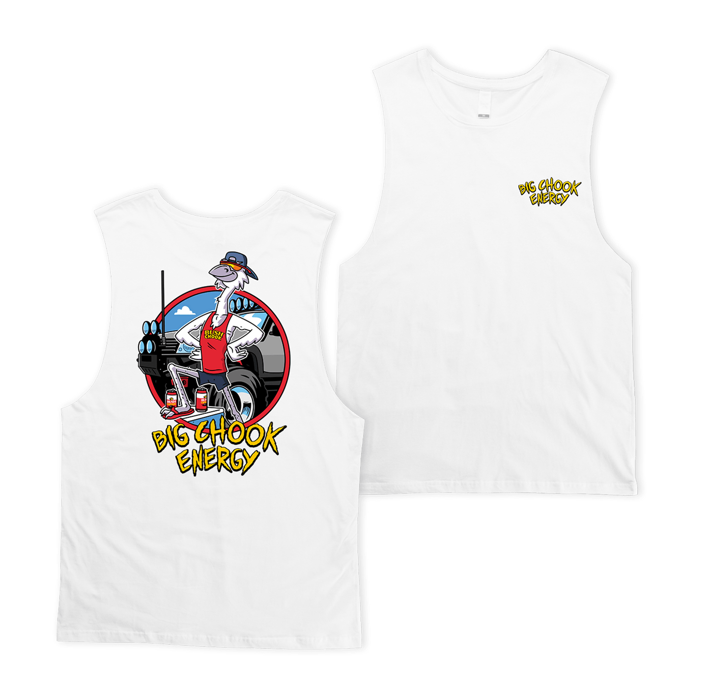 Big Chook Energy Muscle Tee White Muscle Bush Chook