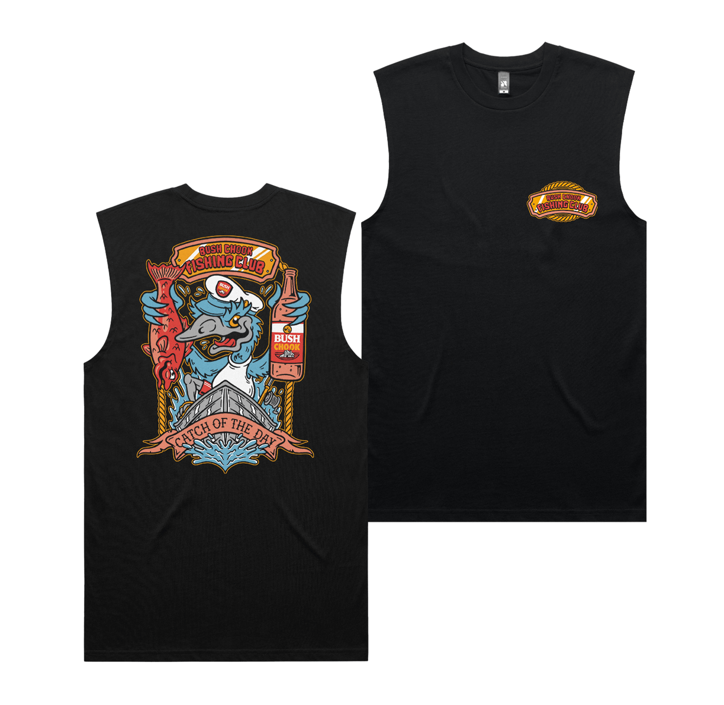 Catch of the Day Muscle Tee Black T-Shirt Bush Chook