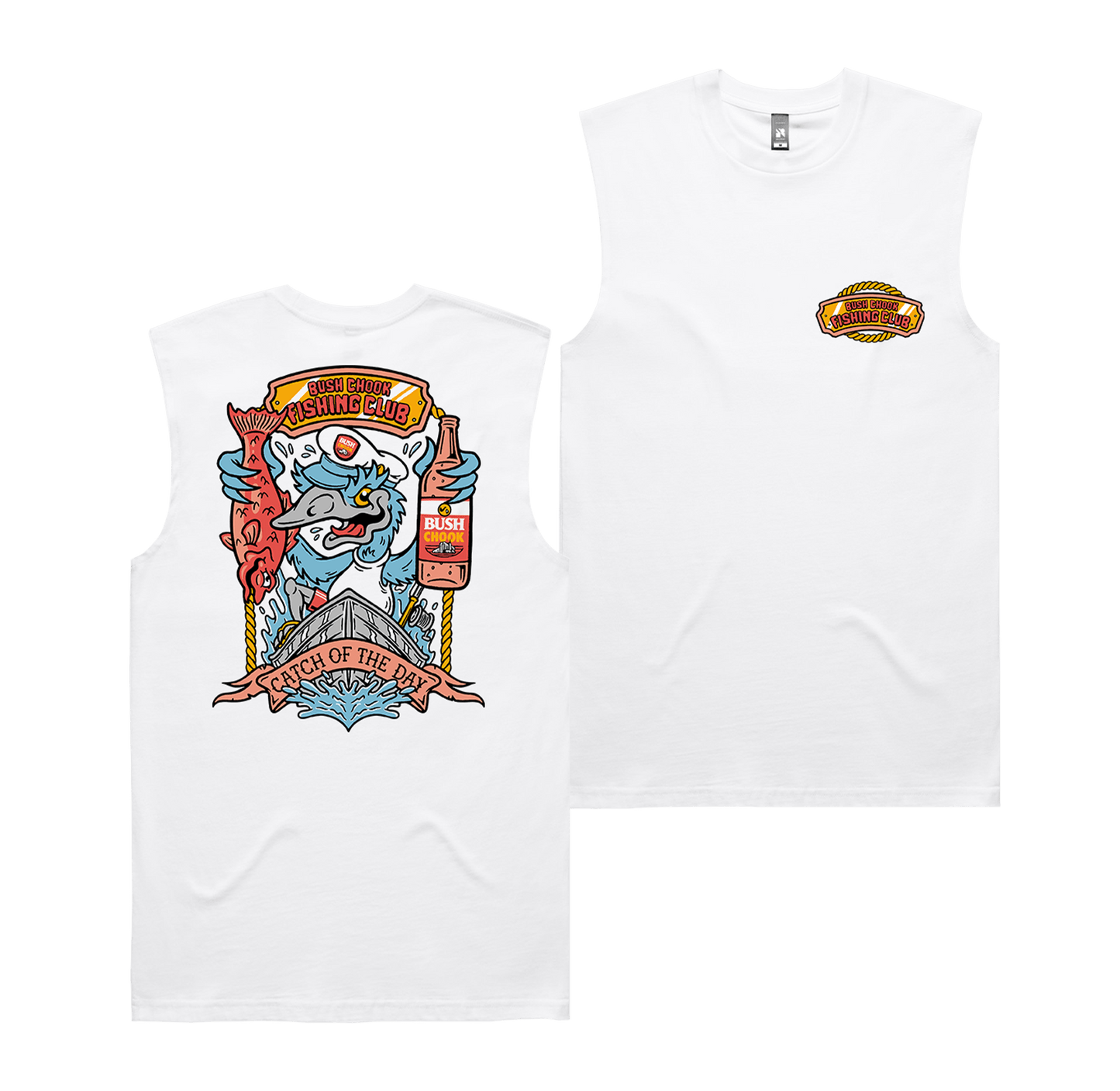 Catch of the Day Muscle Tee White T-Shirt Bush Chook