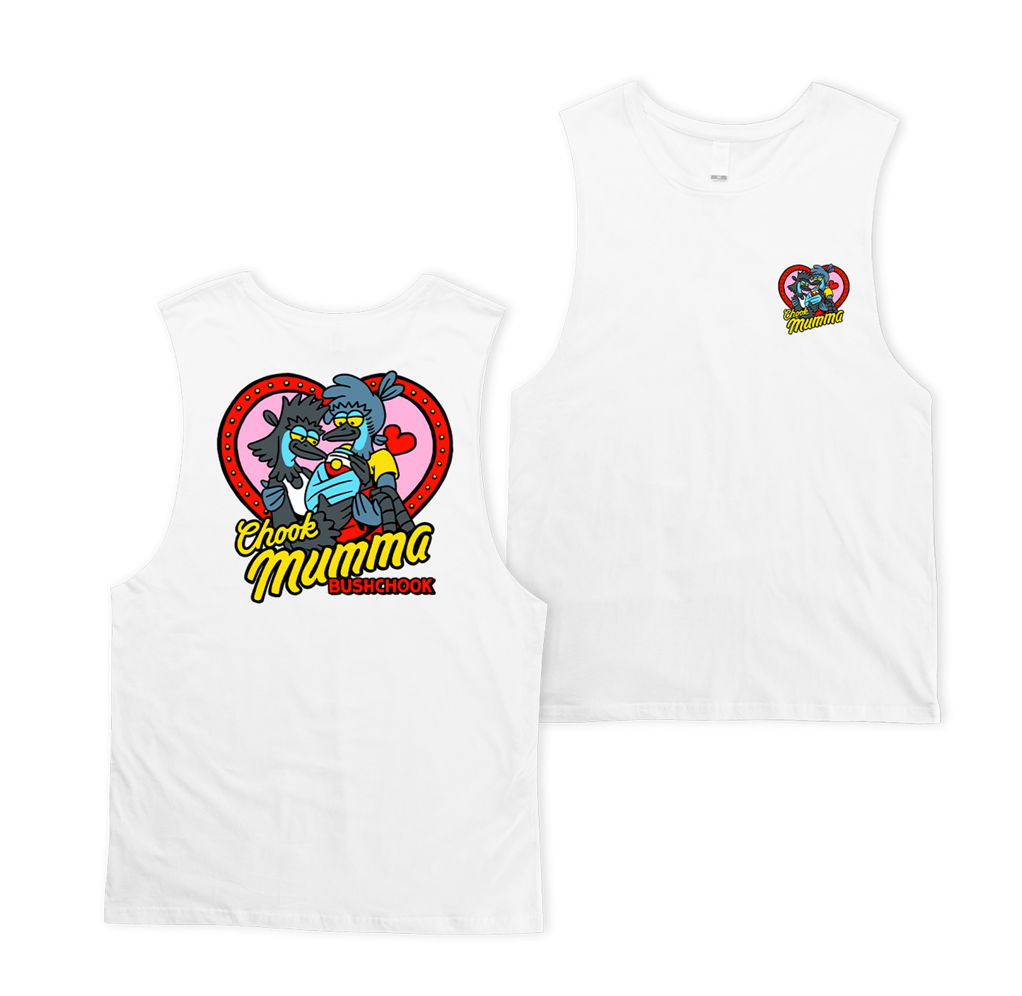 Chook Mumma Muscle Tee White Muscle Bush Chook