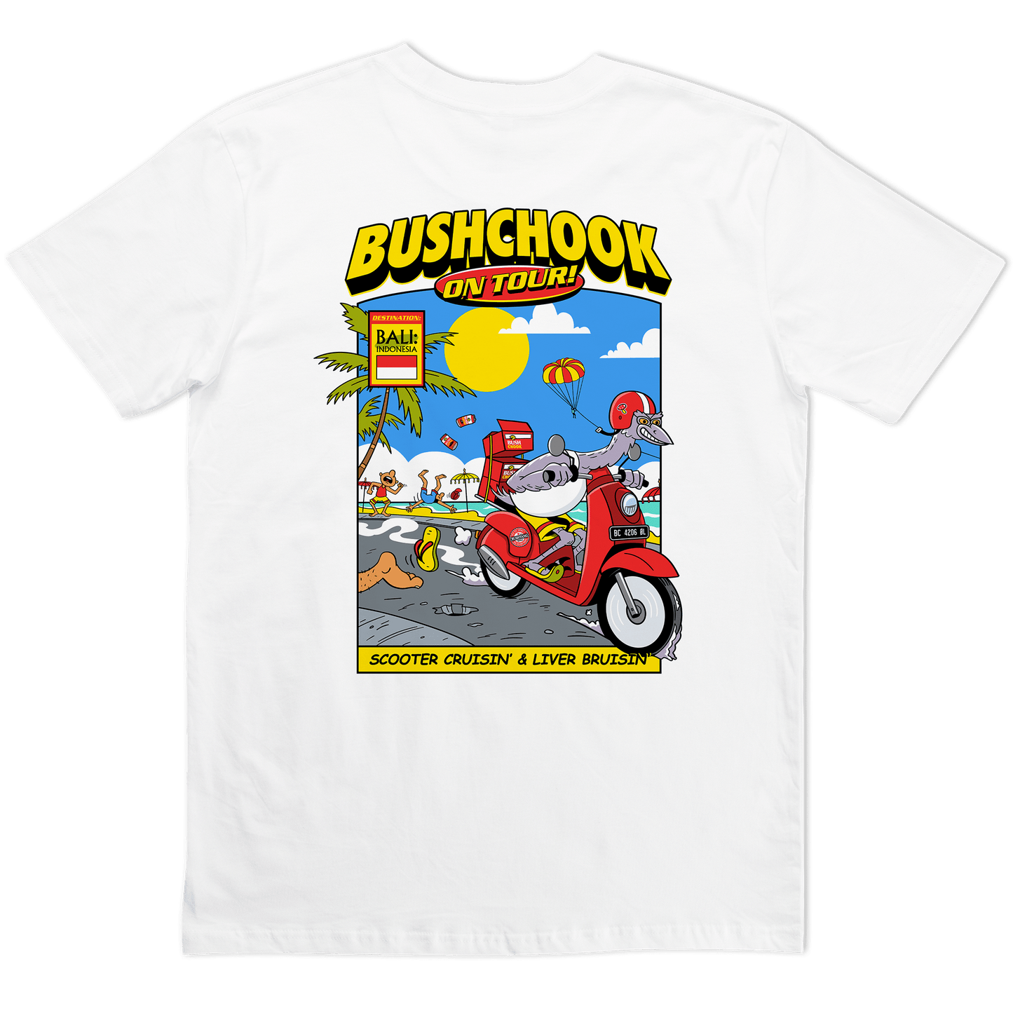 Chooks On Tour: Bali Tee White Bush Chook