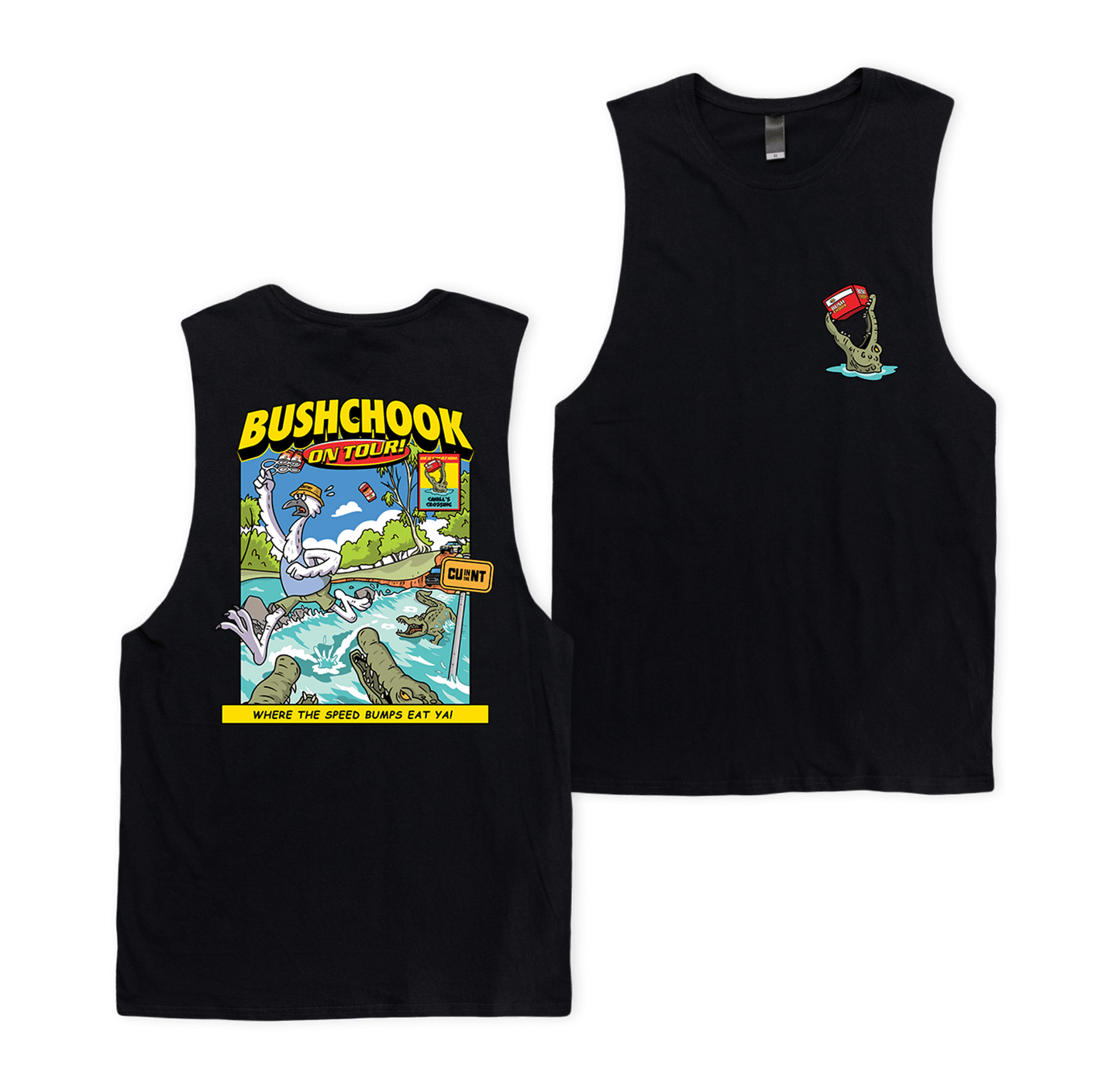 Chooks on Tour: Cahills Crossing Muscle Tee Black Muscle Bush Chook