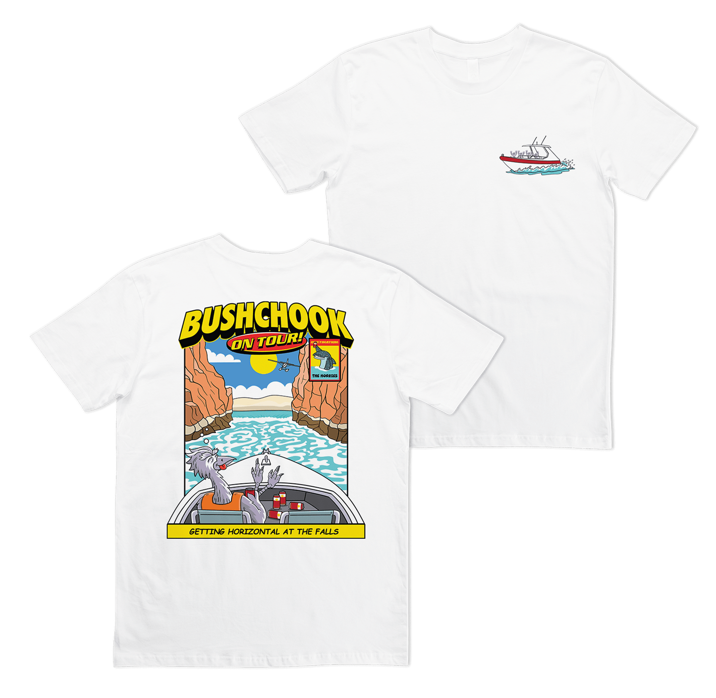 Chooks On Tour: Horizontal Falls Tee White T-Shirt Bush Chook