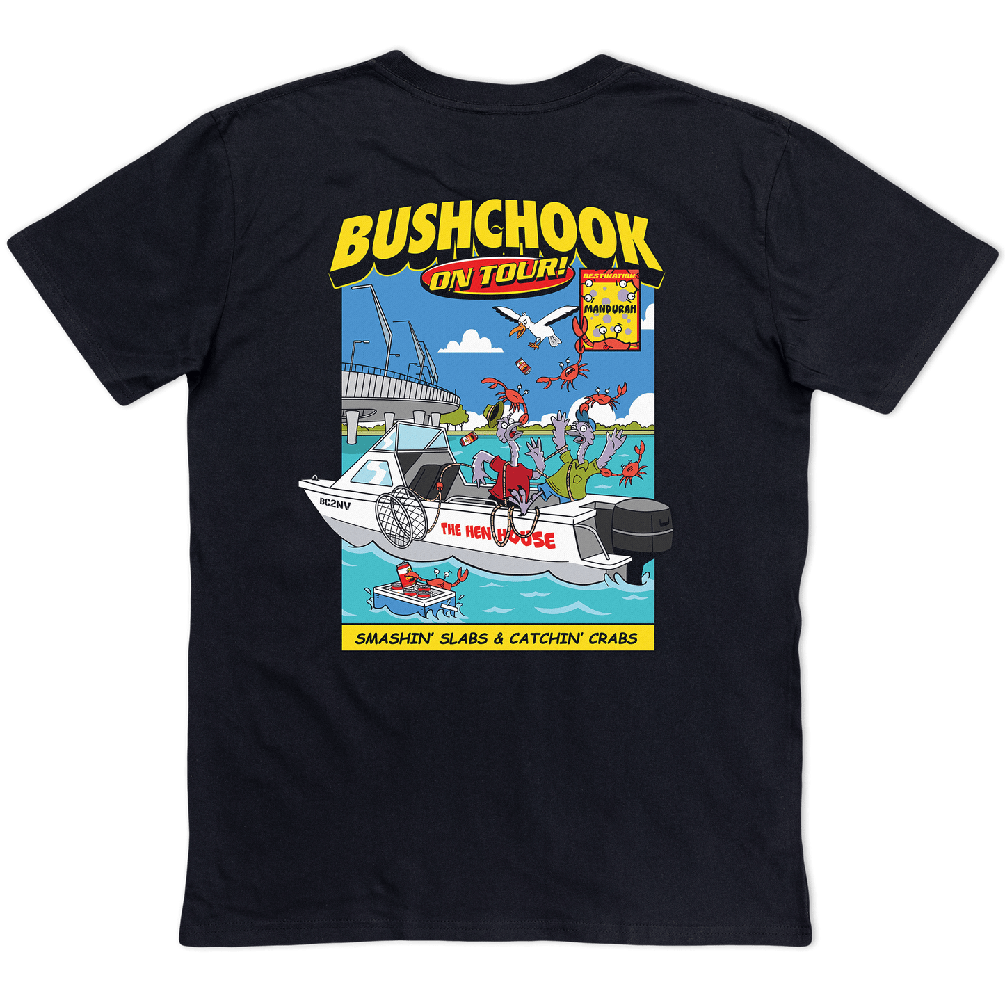 Chooks On Tour: Mandurah Tee Black T-Shirt Bush Chook