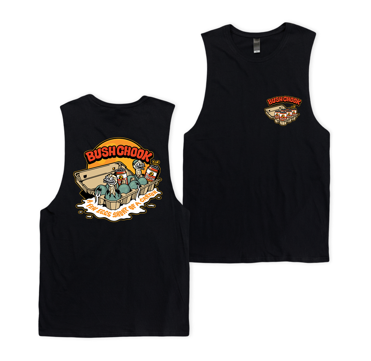 Few Eggs Short Muscle Tee Black Muscle Bush Chook