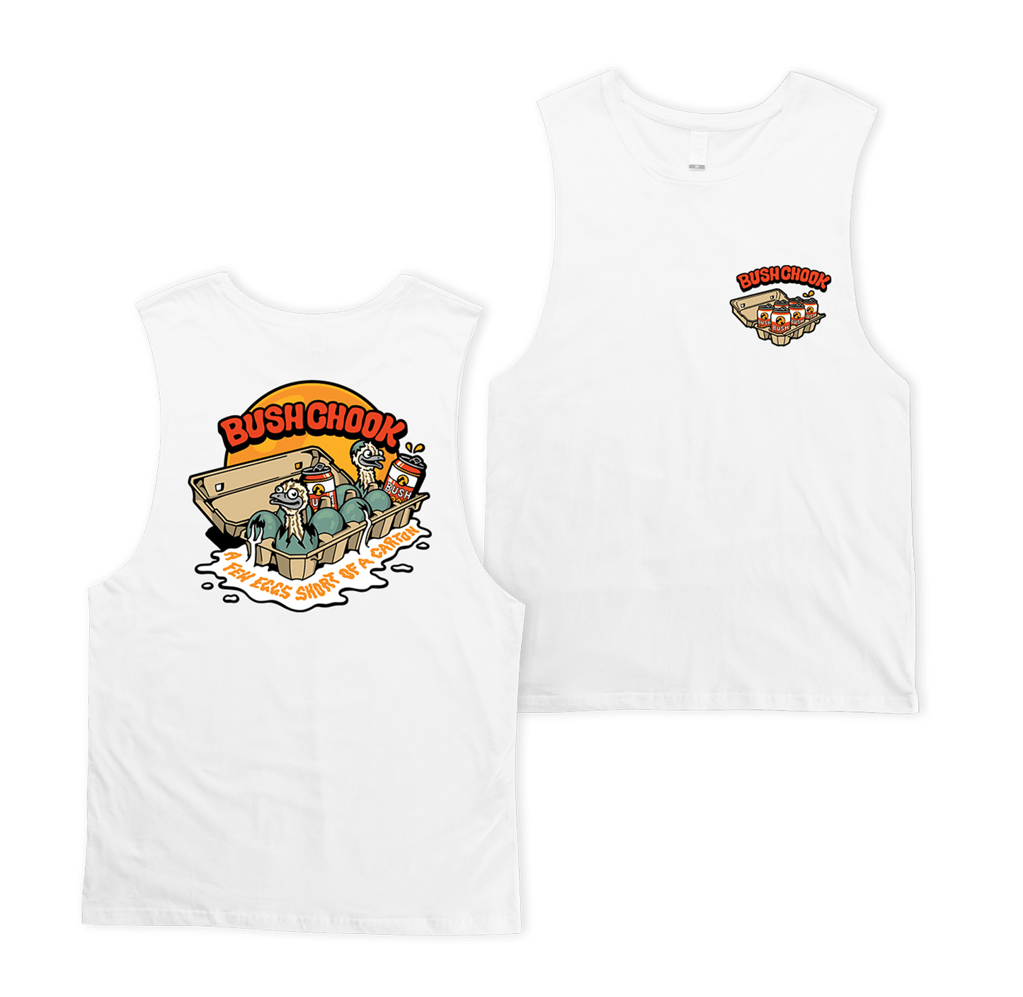 Few Eggs Short Muscle Tee White Muscle Bush Chook