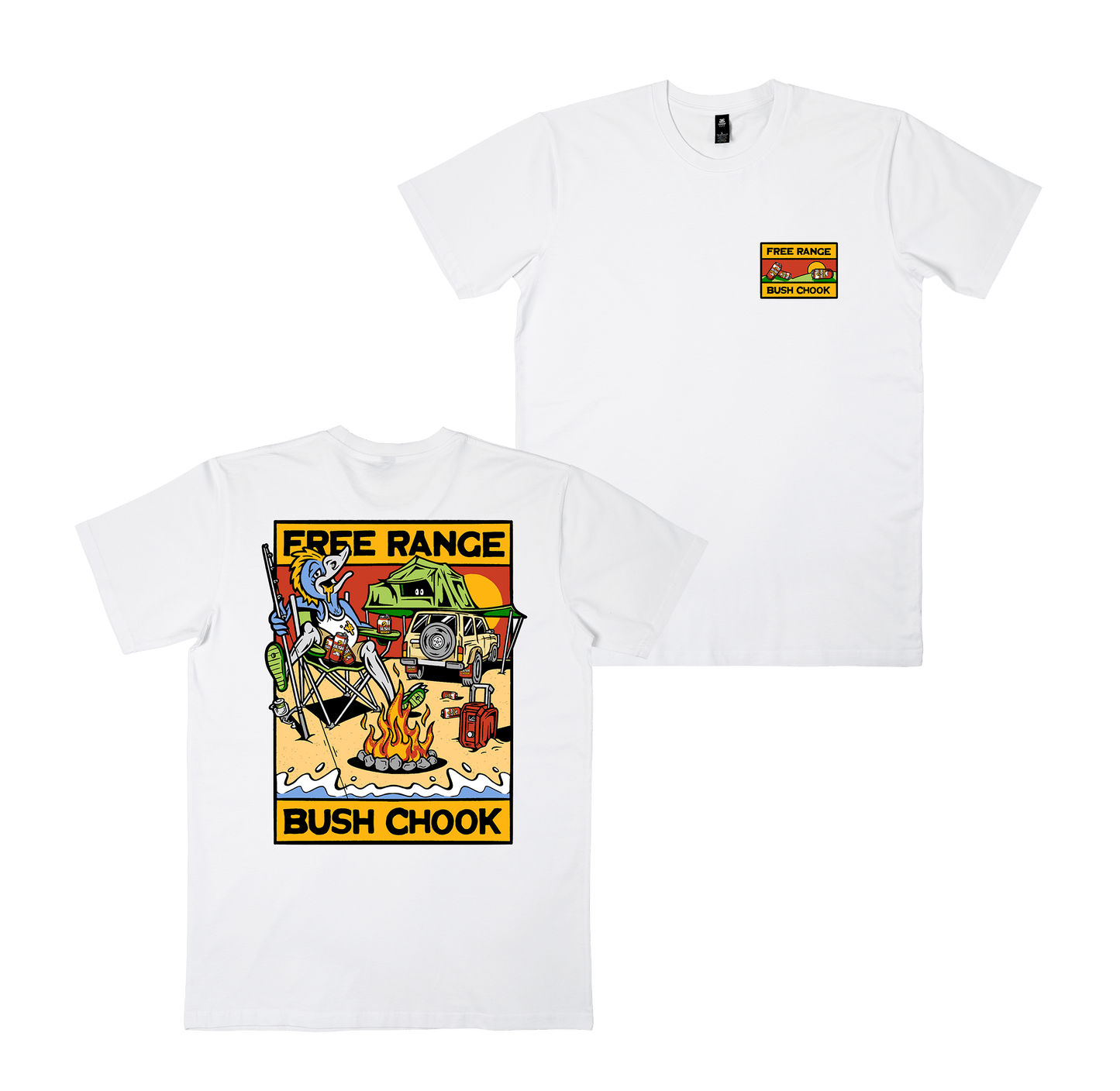 Free Range Chook Tee White T-Shirt Bush Chook