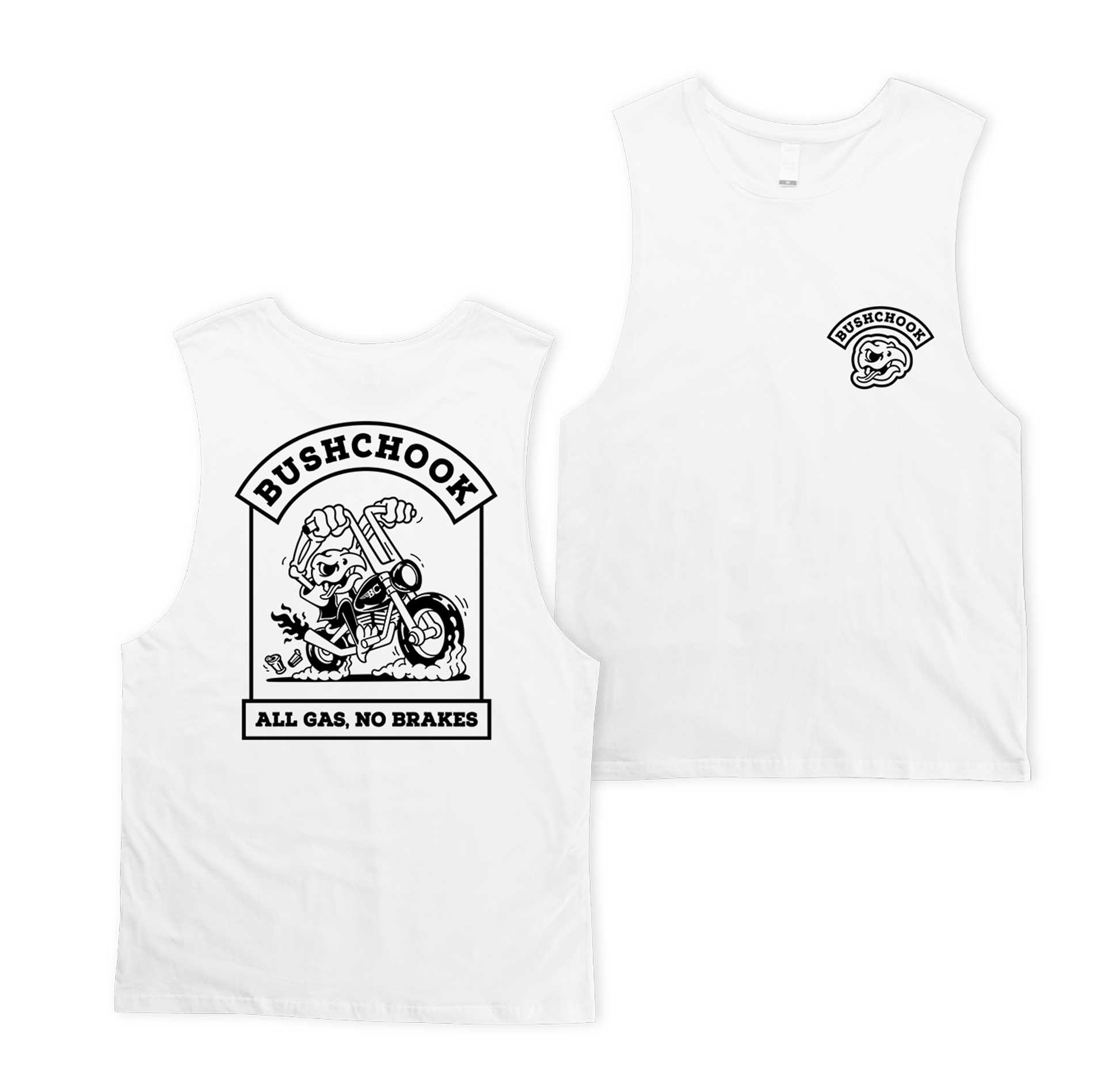 Gassed Muscle Tee White Muscle Bush Chook