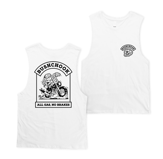 Gassed Muscle Tee White Muscle Bush Chook