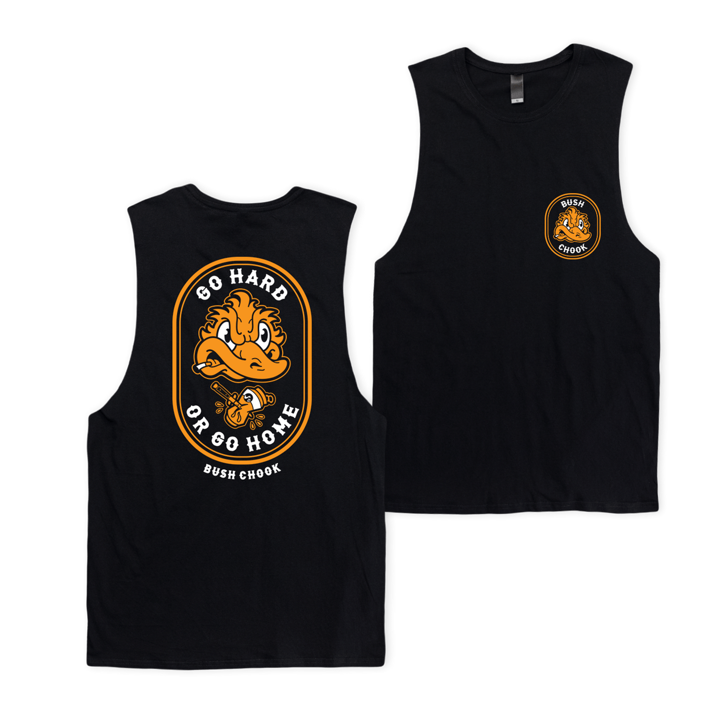Go Hard or Go Home Muscle Tee Black Muscle Bush Chook
