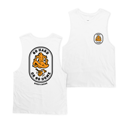 Go Hard or Go Home Muscle Tee White Muscle Bush Chook