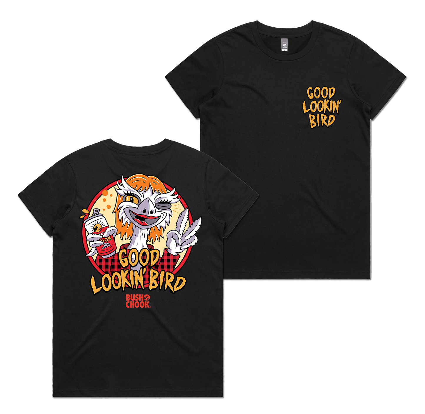 Good Lookin' Bird Ladies Tee Black Womens T-Shirt Bush Chook