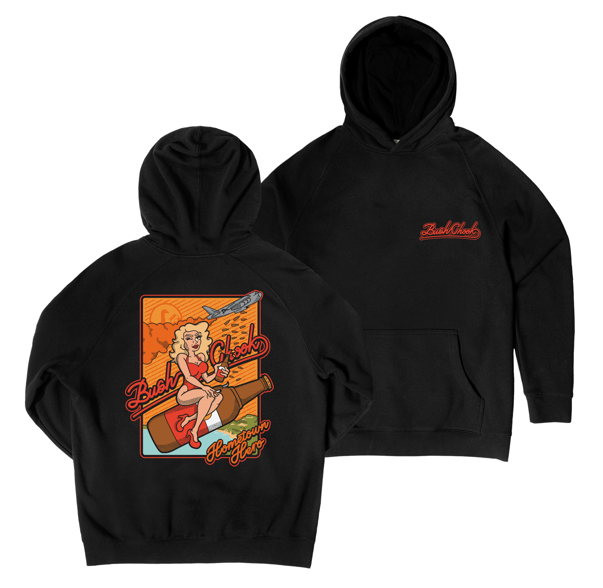 Hometown Hero Hoodie Black Hoodie Bush Chook