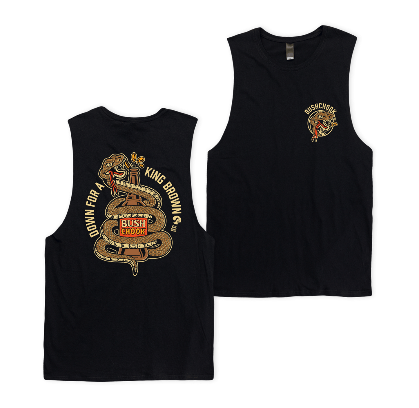 King Brown Muscle Tee Black Muscle Bush Chook