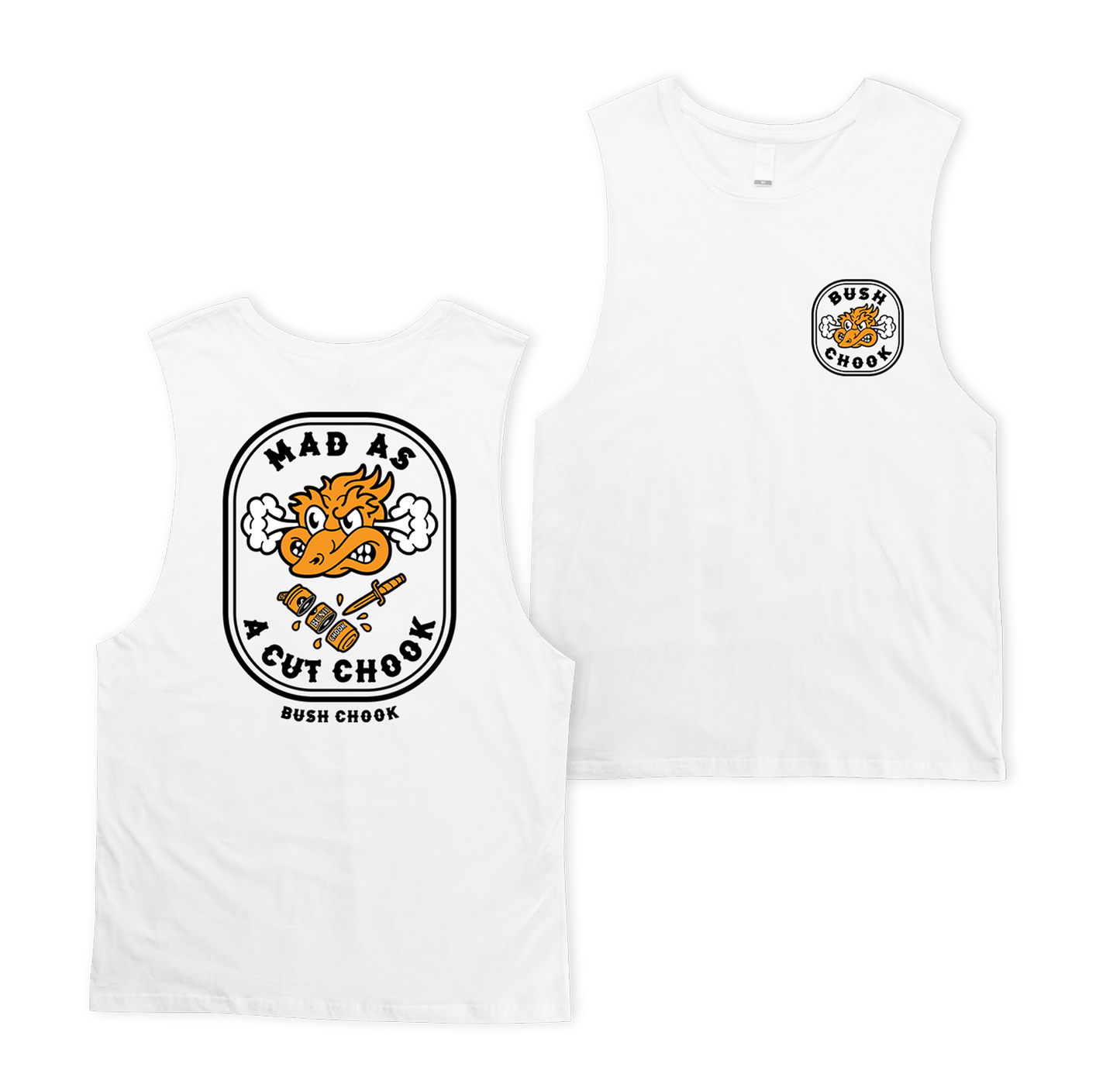 Mad As A Cut Chook Muscle Tee White Muscle Bush Chook