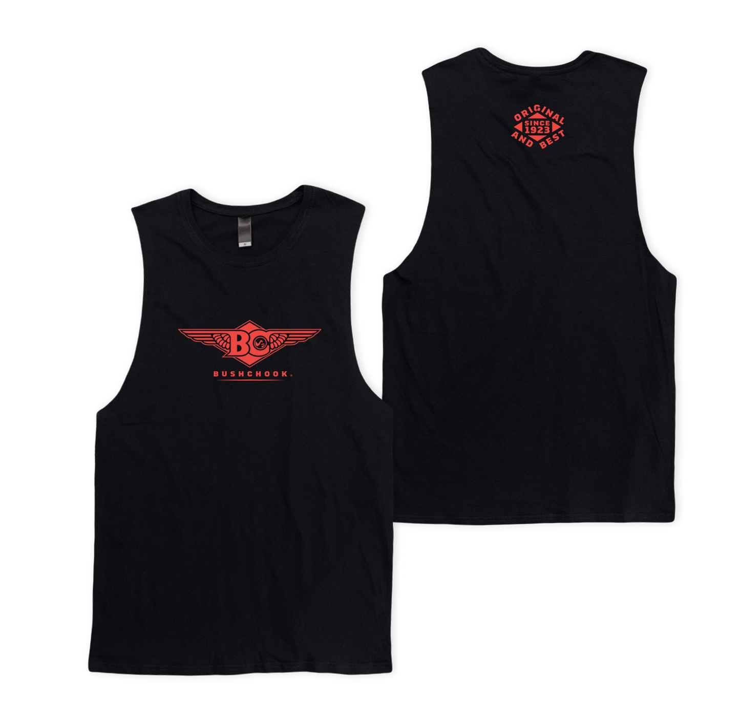 Wings Muscle Tee Black Muscle Bush Chook