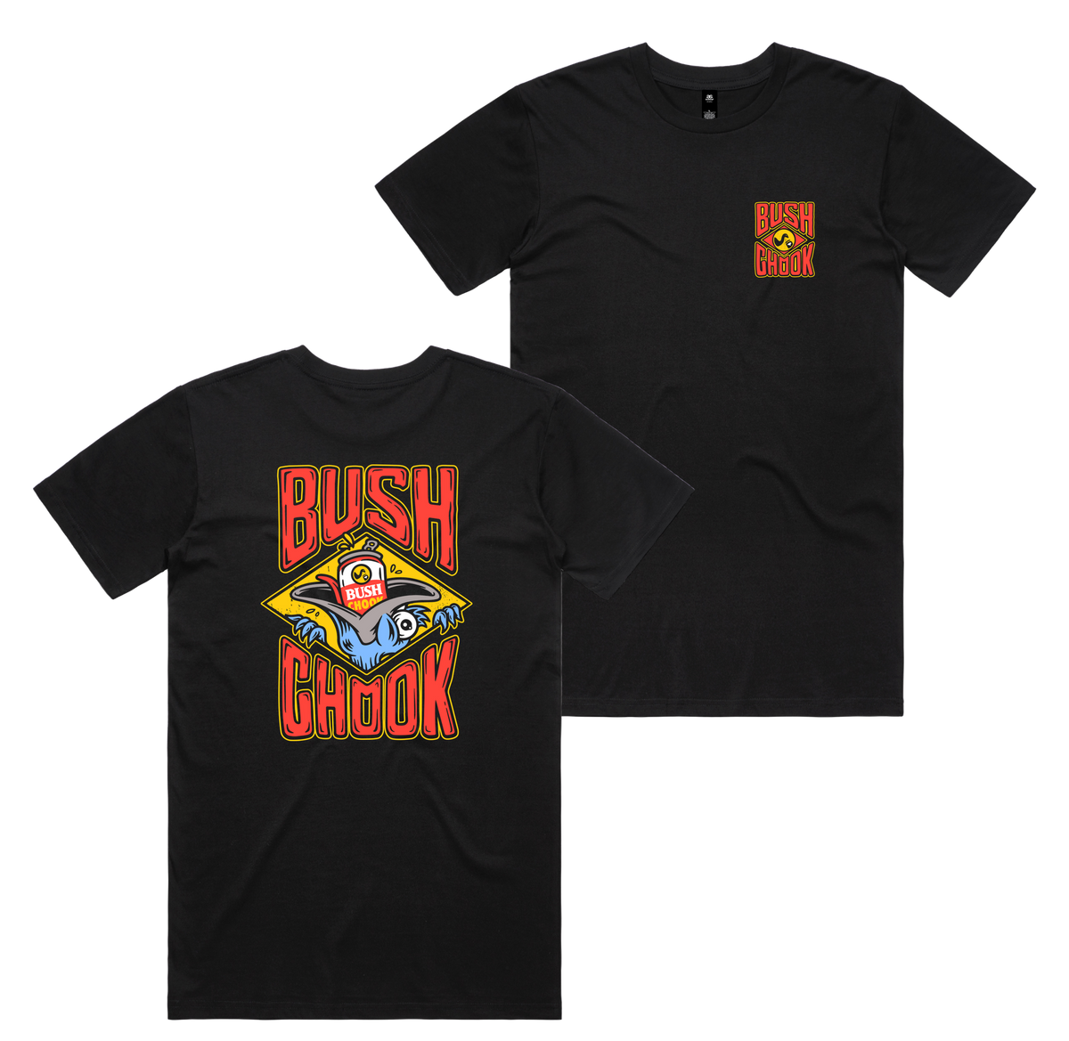 Stuffed Chook Tee — Black front & back