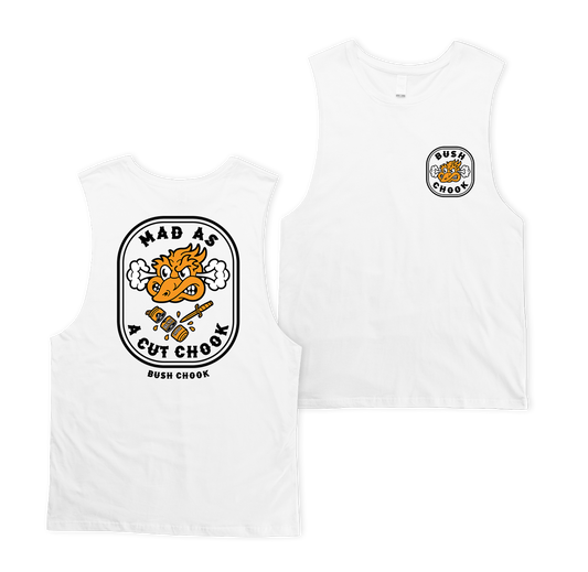 Mad As A Cut Chook Muscle Tee White