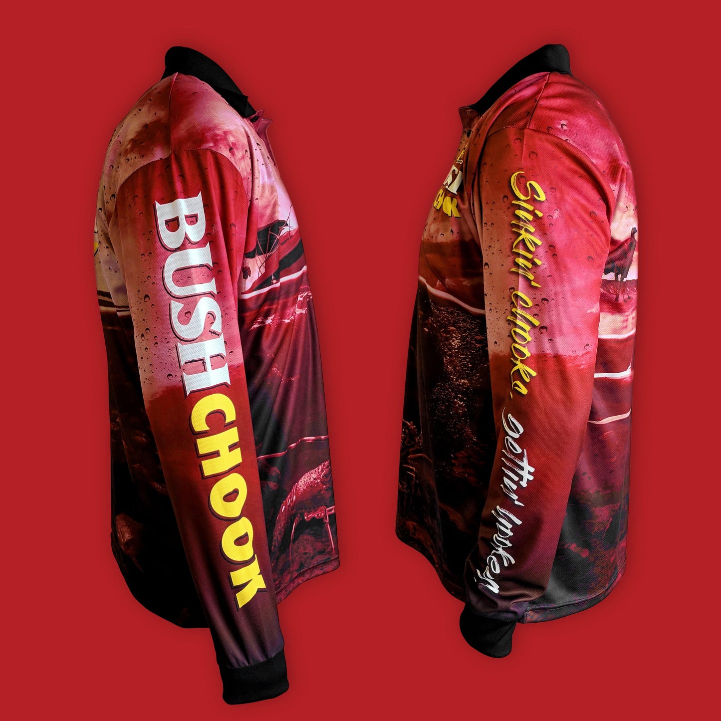 Bush Chook Fishing Jersey - Red Fishing Jersey Bush Chook