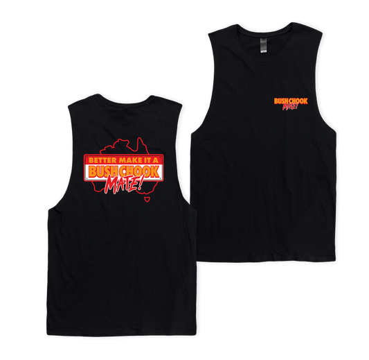 Bush Chook MATE! Muscle Tee Black Muscle Bush Chook