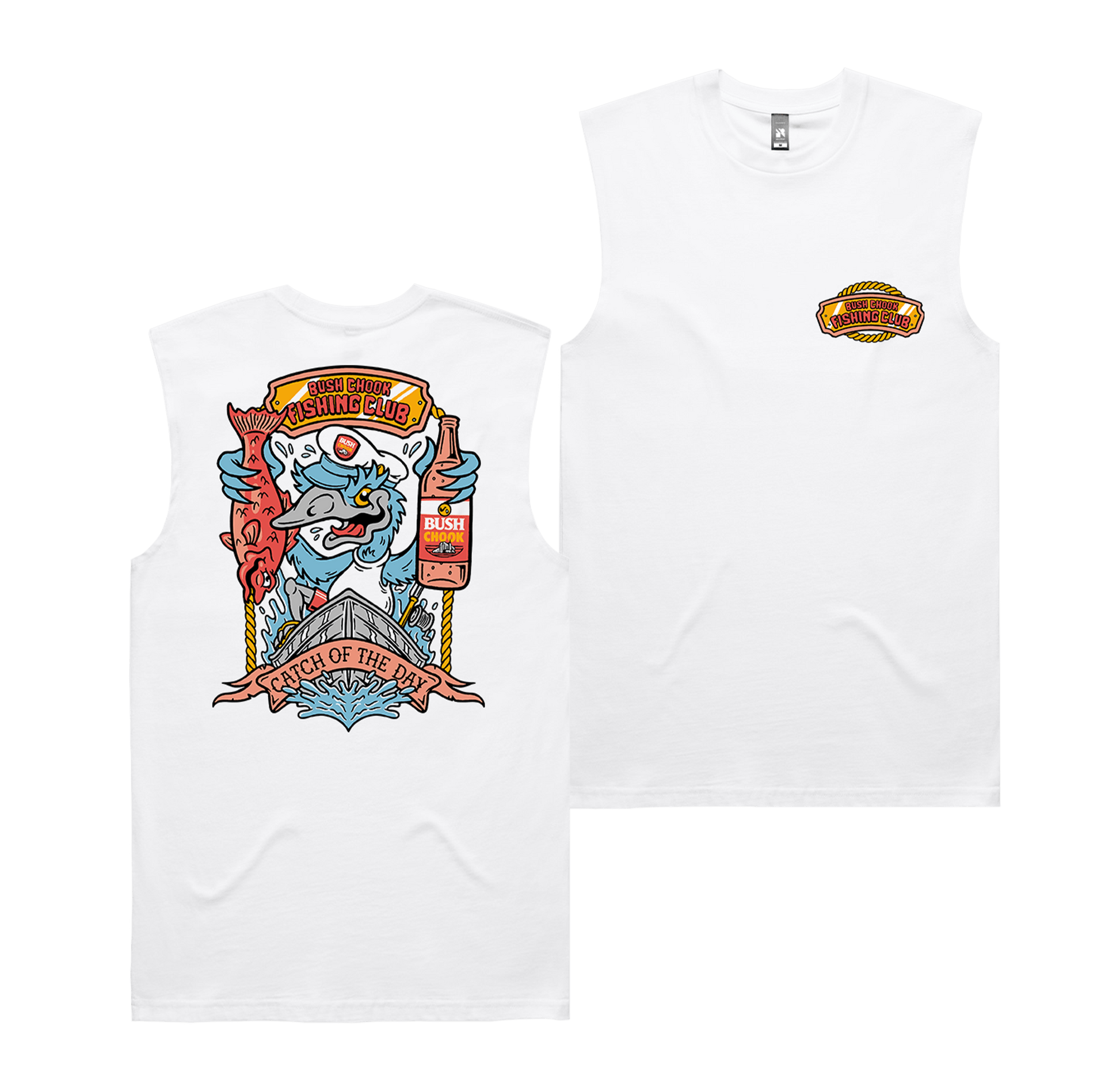 Catch of the Day Muscle Tee White T-Shirt Bush Chook