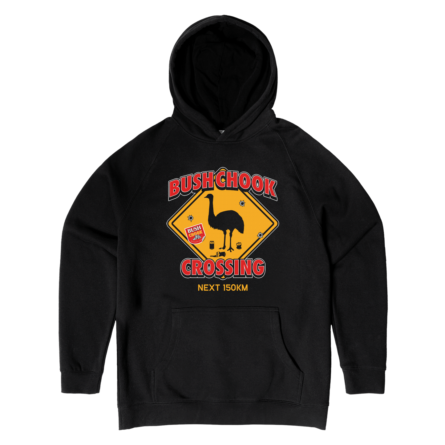 Chook Crossing Hoodie Black Hoodie Bush Chook