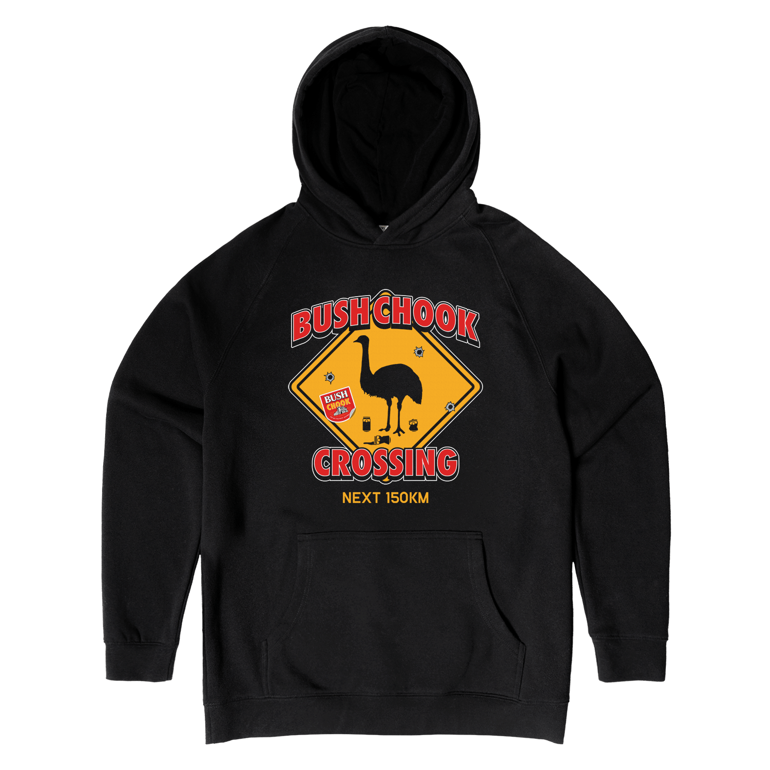 Chook Crossing Hoodie Black Hoodie Bush Chook