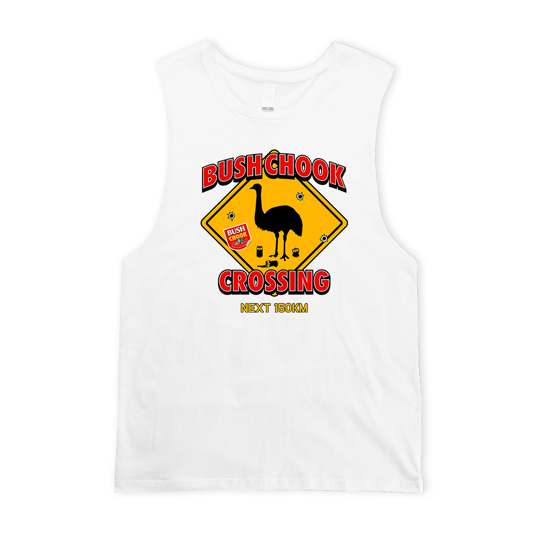 Chook Crossing Muscle Tee White Muscle Bush Chook