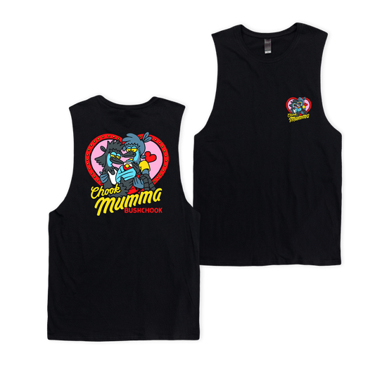 Chook Mumma Muscle Tee Black Muscle Bush Chook