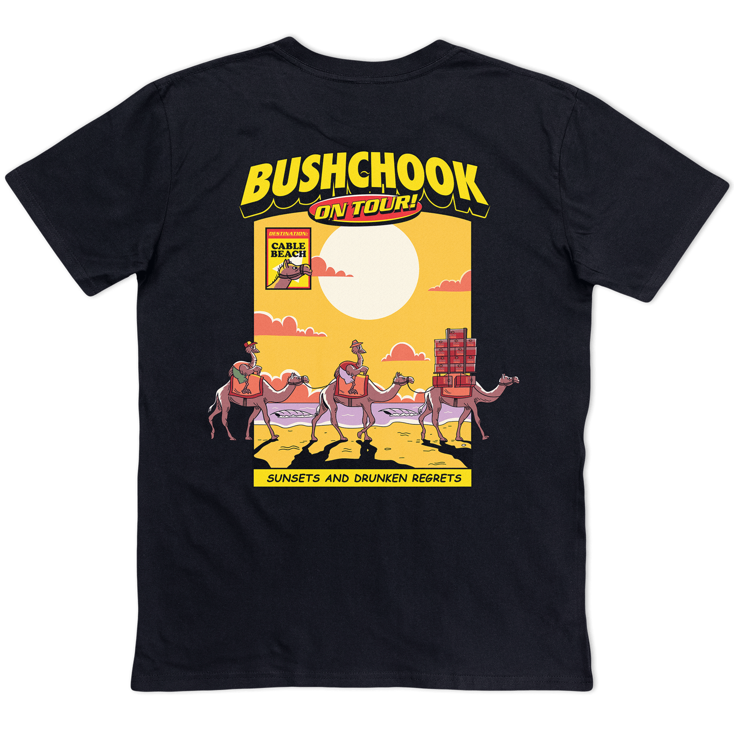 Chooks On Tour: Cable Beach Tee Black Bush Chook