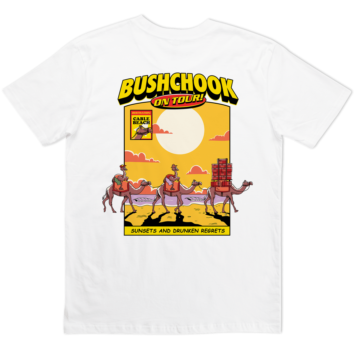 Chooks On Tour: Cable Beach Tee White Bush Chook