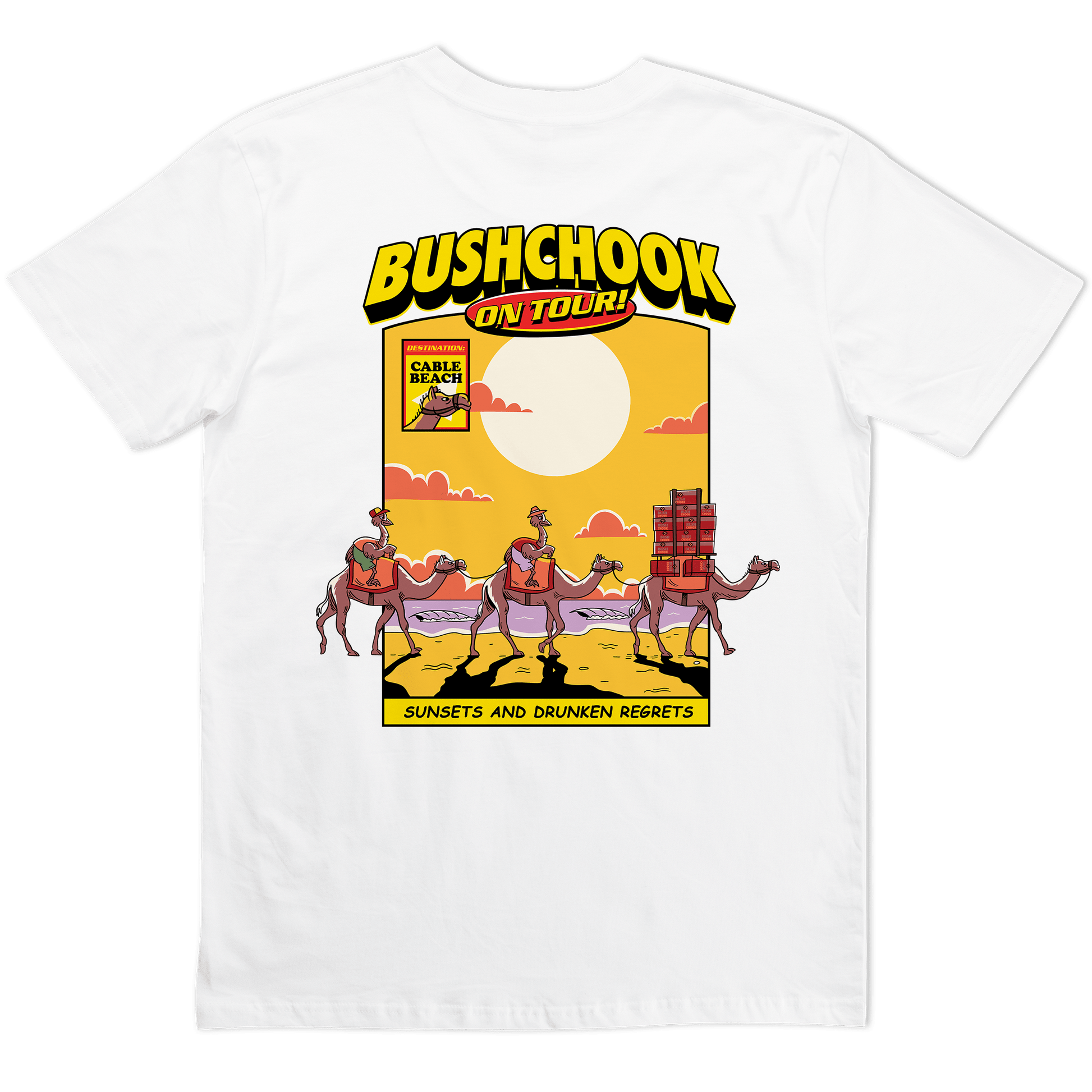 Chooks On Tour: Cable Beach Tee White Bush Chook