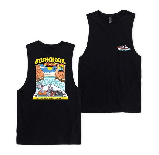 Chooks On Tour: Horizontal Falls Muscle Tee Black Muscle Bush Chook