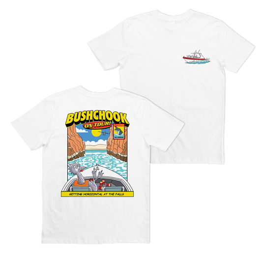 Chooks On Tour: Horizontal Falls Tee White T-Shirt Bush Chook