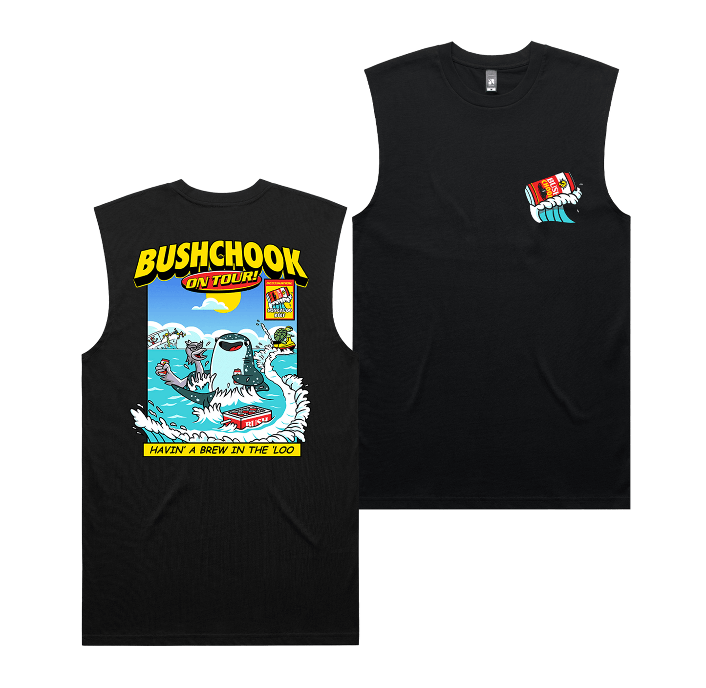 Chooks On Tour: Ningaloo Muscle Tee Black Muscle Bush Chook