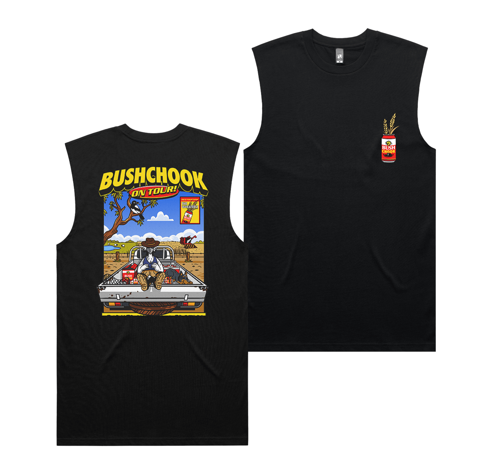 Chooks On Tour: Wheatbelt Muscle Tee Black Muscle Bush Chook