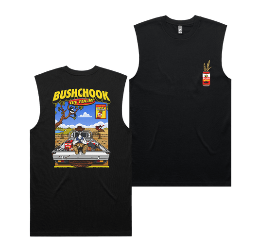 Chooks On Tour: Wheatbelt Muscle Tee Black Muscle Bush Chook