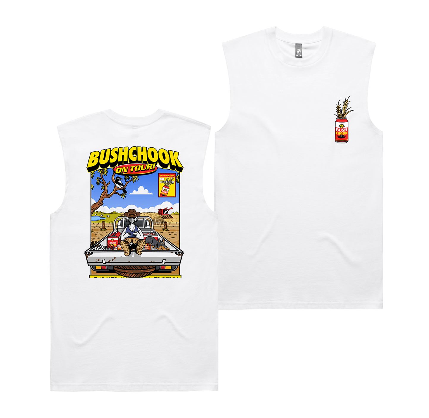 Chooks On Tour: Wheatbelt Muscle Tee White Muscle Bush Chook