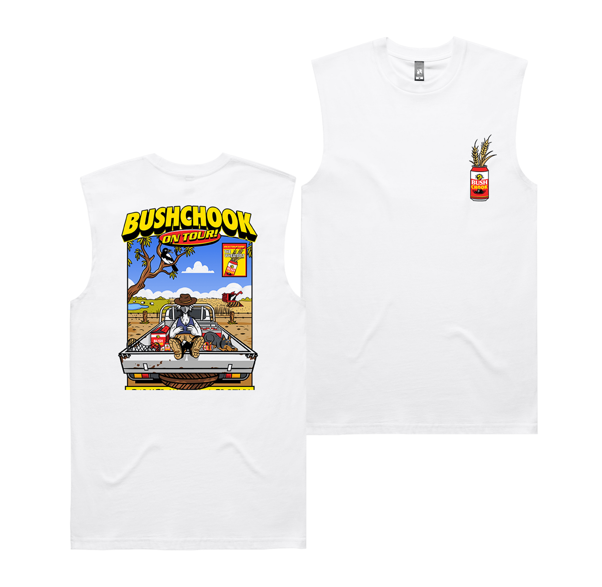 Chooks On Tour: Wheatbelt Muscle Tee White Muscle Bush Chook