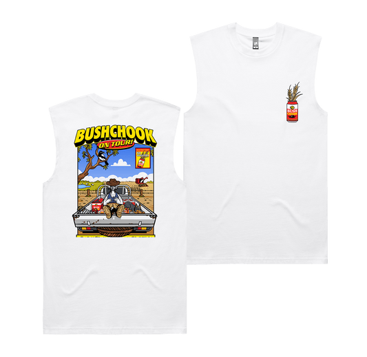 Chooks On Tour: Wheatbelt Muscle Tee White Muscle Bush Chook