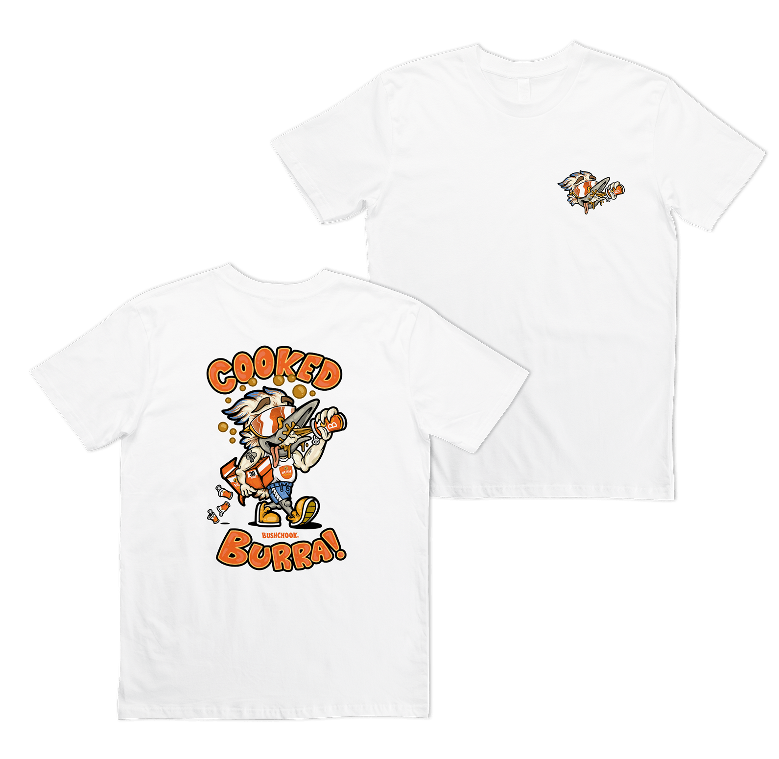 Cooked Burra Tee White T-Shirt Bush Chook