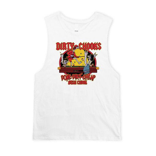 Dirty Chooks Muscle Tee White Muscle Bush Chook