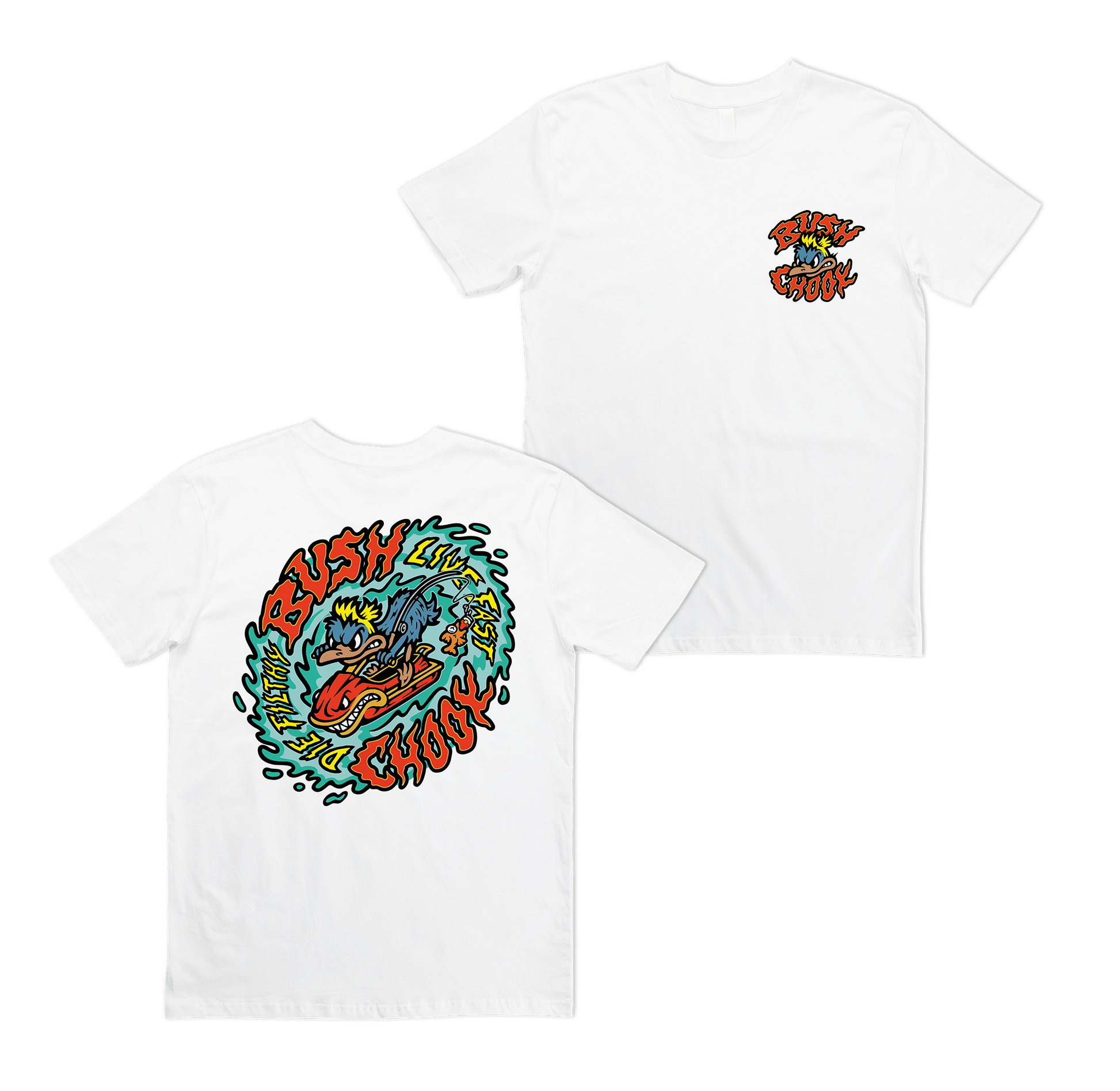 Fast & Filthy Tee White T-Shirt Bush Chook
