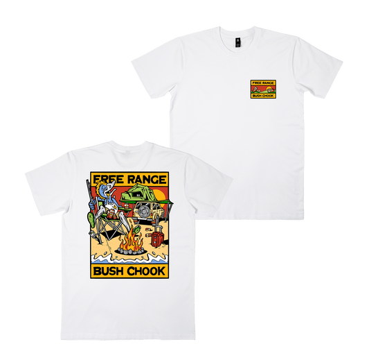 Free Range Chook Tee White T-Shirt Bush Chook