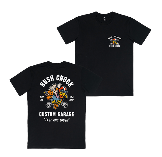 Garage Tee Black T-Shirt Bush Chook