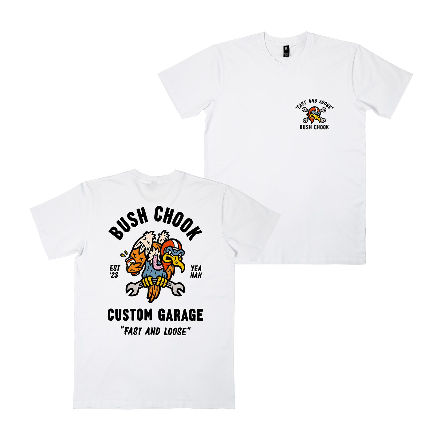 Garage Tee White T-Shirt Bush Chook