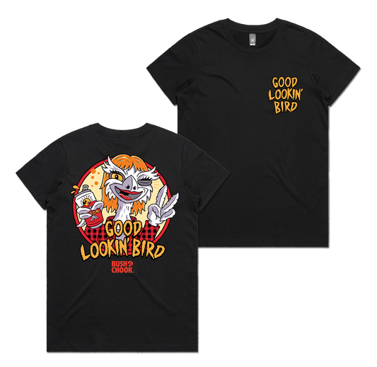 Good Lookin' Bird Ladies Tee Black Womens T-Shirt Bush Chook
