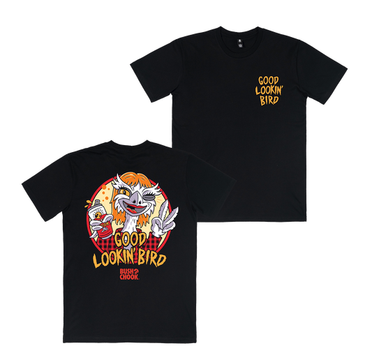 Good Lookin' Bird Tee Black T-Shirt Bush Chook