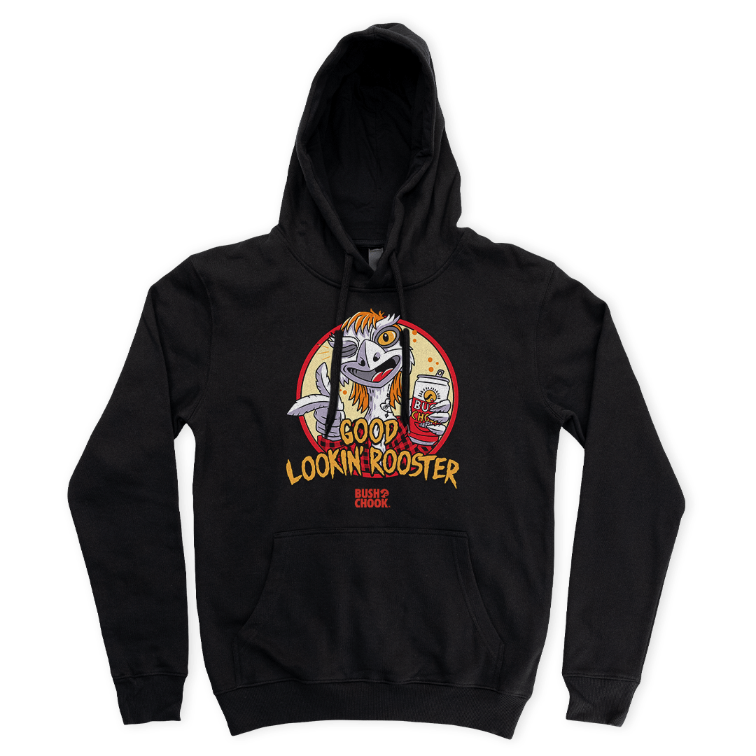 Good Lookin' Rooster Hoodie Black T-Shirt Bush Chook